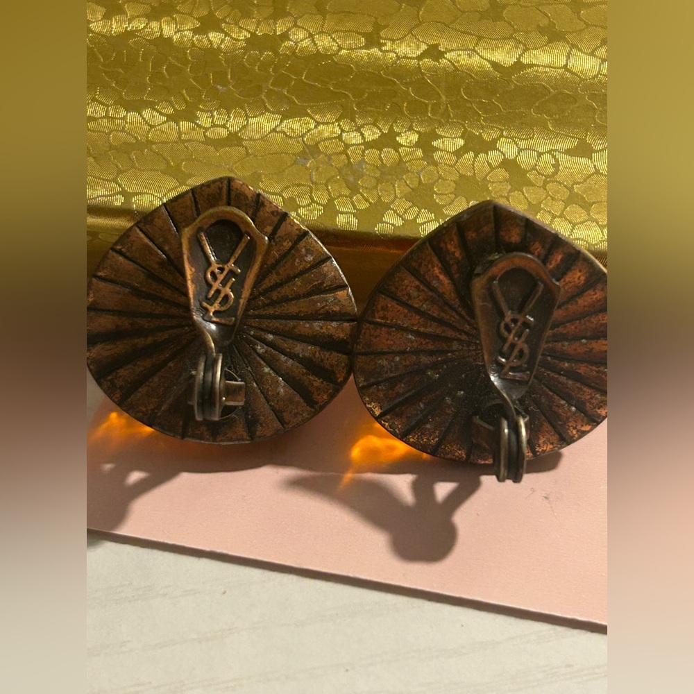 YSL Amber VTG Gold and Brown Teardrop Earrings - Picture 2 of 4